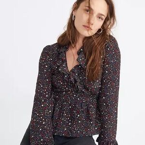 Madewell 100% silk Black Star Pattern Blouse